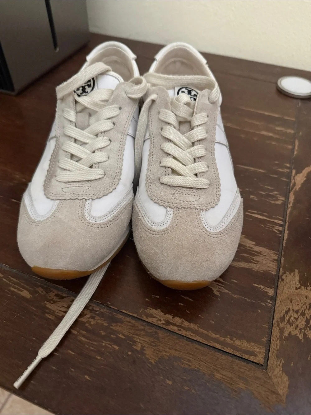Tory Burch Neutral Suede & Leather Sneakers - Cream/White